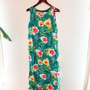 Vintage Floral Retro Print Silky Maxi Dress
